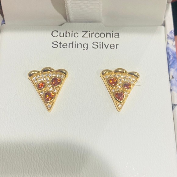 Rachel Zoe Jewelry - Rachel Zoe Gold Sterling Silver Pizza Cute Stud Earrings NIB